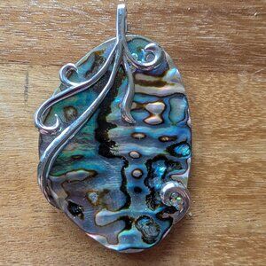 Beautiful Abalone Shell Wrapped in 925 Sterling Silver Pendant